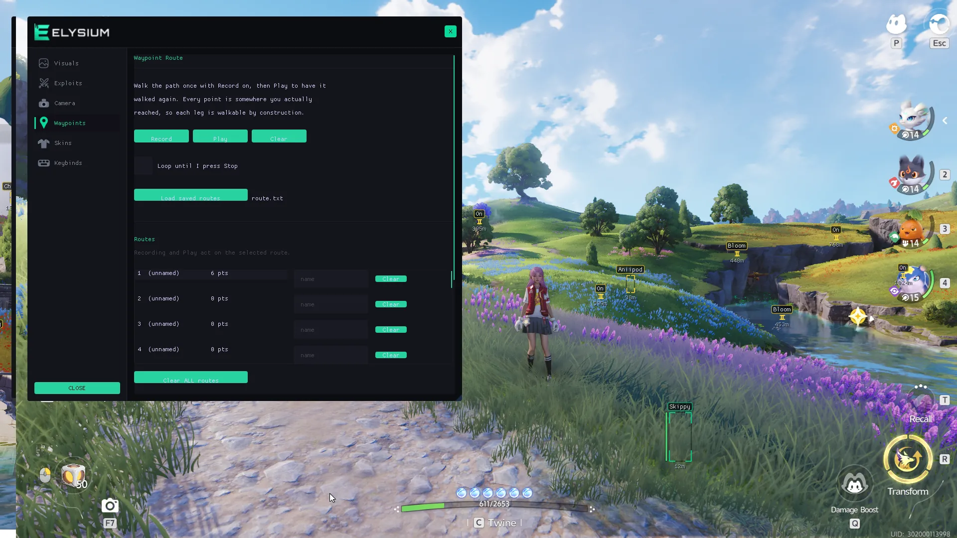 Aniimo waypoints cheat system – record and repeat route